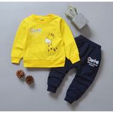 Kids Face Özel Tasarım Cute Zürafa Baskılı 3 Iplik Şardonlu Pamuk Erkek Çocuk Eşofman Takımı - Sarı - Lacivert - 5 Yaş
