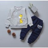Kids Face Özel Tasarım Cute Zürafa Baskılı 3 Iplik Şardonlu Pamuk Kışlık Erkek Çocuk Eşofman Takımı - Gri - Lacivert - 2 Yaş