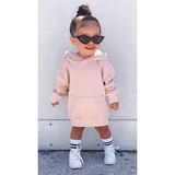 Kids Face Özel Tasarım Kapüşonlu Baskısız Soft Pembe Şardonlu Kışlık Kız Çocuk Spor Hoodie Elbise - 2 Yaş