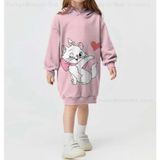 Kids Face Özel Tasarım Kapüşonlu Beyaz Kedicik Baskılı Şardonlu Kışlık Kız Çocuk Hoodie Elbise - 8 Yaş - Pembe