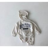 Kids Face Özel Tasarım Kapüşonlu Boston Baskılı Şardonlu Kışlık Erkek Bebek-Çocuk Eşofman Takımı - 2 Yaş - Gri