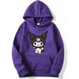 Kids Face Özel Tasarım Kapüşonlu Kuromi Dijital Baskılı Şardonlu Kışlık Oversize Kız Çocuk Sweatshırt - Mor - 4 Yaş