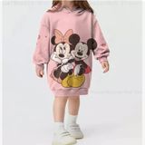 Kids Face Özel Tasarım Kapüşonlu Minnie-Mickey Baskılı Şardonlu Kışlık Kız Çocuk Spor Hoodie Elbise - 5 Yaş - Pembe