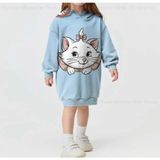 Kids Face Özel Tasarım Kapüşonlu Mutlu Kedicik Baskılı Şardonlu Kışlık Kız Çocuk Hoodie Elbise - 4 Yaş - Mavi