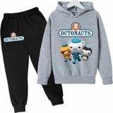 Kids Face Özel Tasarım Kapüşonlu Octonauts Baskılı Şardonlu Kışlık Erkek Çocuk Eşofman Takımı - 3 Yaş - Gri - Siyah