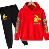 Kids Face Özel Tasarım Kapüşonlu Pokemon Baskılı Şardonlu Kışlık Erkek Çocuk Trend Eşofman Takımı - 18 Yaş - Kırmızı - Siyah