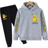 Kids Face Özel Tasarım Kapüşonlu Pokemon Baskılı Şardonlu Kışlık Trend Erkek Çocuk Eşofman Takımı - 11 Yaş - Gri - Siyah