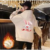 Kids Face Özel Tasarım Kapüşonlu Tam Fermuarlı Lovely Sırt Baskılı 3 Iplik Tam Kışlık Kız Çocuk Sweatshırt - Ekru - 5 Yaş
