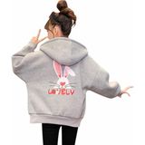 Kids Face Özel Tasarım Kapüşonlu Tam Fermuarlı Lovely Sırt Baskılı 3 Iplik Tam Kışlık Kız Çocuk Sweatshırt - Gri - 5 Yaş
