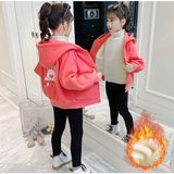 Kids Face Özel Tasarım Kapüşonlu Tam Fermuarlı Lovely Sırt Baskılı Kalın Kışlık Kız Çocuk Luxury Sweatshırt - Mercan - 9 Yaş