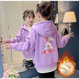 Kids Face Özel Tasarım Kapüşonlu Tam Fermuarlı Lovely Sırt Baskılı Tam Kışlık Sokak Modası Kız Çocuk Sweatshırt - Lila - 6 Yaş