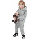 Kids Face Özel Tasarım Kapüşonlu Tam Fermuarlı Şardonlu Kışlık Kız Çocuk Spor Eşofman Takımı - Gri - 2 Yaş
