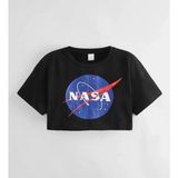 Kids Face Özel Tasarım Mavi Nasa Baskılı Pamuk Sokak Stili Hip Hop Kız Çocuk Crop T-Shırt - 2 Yaş - Siyah