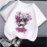 Kids Face Özel Tasarım Şapkalı Kuromi Baskılı %100 Pamuk Oversize Bisiklet Yaka Kız Çocuk T-Shırt - 10 Yaş - Beyaz