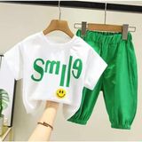 Kids Face Özel Tasarım Smile Baskılı %100 Pamuk Kısa Kollu Yazlık Kız Çocuk Şık Eşofman Takımı - 7 Yaş - Beyaz - Yeşil
