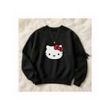 Kids Hello Baskılı Kız Kışlık Çocuk Sweatshirt Siyah