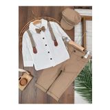 Kids Kingdom Askılı Şapkalı Papyonlu Gabardin Pantolon Keten Gömlek 5li Erkek Bebek Takım CG127161