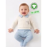 Kids Kingdom Pamuklu Ayıcık Detaylı Çıtçıtlı Bebe Yaka Erkek Bebek Tulum - Mavi - Krem - 0 - 3 Ay
