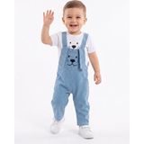 Kids Kingdom Pamuklu Kulak Detaylı Yumuşak Kot 2li Erkek Bebek Salopet Takım - 6 - 9 Ay - Mavi