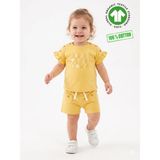 Kids Kingdom Pamuklu Organik Özel Seri Ahşap Düğme Detaylı Kız Bebek 2li Takım - 6 - 9 Ay - Sarı