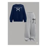 Kids Kız Çocuk Lacivert Bisiklet Yaka Just a Girl Baskılı Sweatshirt- GRİ Bol Kesim Eşofman Takım