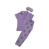 Kids Kız Çocuk Pamuklu 5-14 Yaş Lila Renk Koala Desenli Gömlek Yaka Düğmeli Kısa Kollu Pijama Takımı (Uyku Bandı Hediyeli)