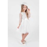 Kids Kız Çocuk Şapkalı Ve Tül Dantel Trend Abiye Elbise Ak2228 - 001-Beyaz - 7 Yaş