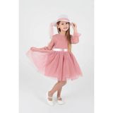 Kids Kız Çocuk Şapkalı Ve Tül Dantel Trend Abiye Elbise Ak2228 - Gül Kurusu - 7 Yaş