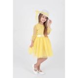 Kids Kız Çocuk Şapkalı Ve Tül Dantel Trend Abiye Elbise Ak2228 - Sarı - 2 Yaş