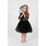Kids Kız Çocuk Şapkalı Ve Tül Dantel Trend Abiye Elbise Ak2228 - Siyah - 13 Yaş