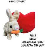 Kids Kulakları Işıklı Zıplayan Tavşan, Pilli Sevimli Oyuncak Peluş Tavşan 18X17 cm - 18 x 17 cm