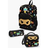 Kids Siyah Ninja Desenli 3 Lü Okul Çanta Seti Set0123473