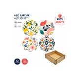 kids town 4'lü Çiçek Formlu MDF Bardak Altlığı Seti – 3 mm UV Baskılı Dekoratif Ahşap Bardak Altlığı – Kutu Hediyeli cck89