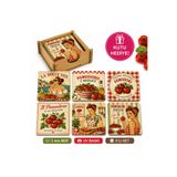 kids town 6'lı La Dolce Vita Pomodoro Bardak Altlığı Seti Ahşap Kutulu | Vintage İtalyan Temalı 3 mm MDF UV Baskılı Kare Bardak Altlığı | WoodTown dlcvta541