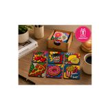kids town 6'lı Pop Art Food Bardak Altlığı Seti Ahşap Kutulu | 3 mm MDF UV Baskılı Kare Kahve ve Çay Altlığı | WoodTown ppart63
