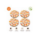 kids town Retro Papatya Desenli 4'lü Ahşap MDF Bardak Altlığı Seti | 3 mm UV Baskılı Dekoratif Kahve Çay Altlığı pptya58