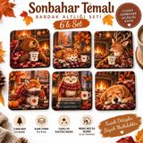 Kids Town Sonbahar Temalı 6’lı Kare Bardak Altlığı Seti – 9x9 cm 3 mm Mdf Uv Baskı – Cozy Hayvan Desenli - 6 Adet