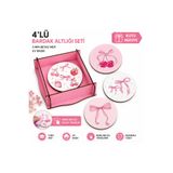 kids town WoodTown 4'lü Pembe Fiyonk & Kiraz Desenli Bardak Altlığı Seti – 3 mm Beyaz MDF UV Baskılı, Yuvarlak Dekoratif Bardak Altlığı, Pembe Ahşap Hediye Kutulu dsnl8