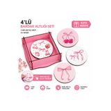 kids town WoodTown 4'lü Pembe Fiyonk & Kiraz Desenli Bardak Altlığı Seti – 3 mm Beyaz MDF UV Baskılı, Yuvarlak Dekoratif Bardak Altlığı, Pembe Ahşap Hediye Kutulu