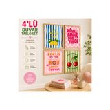 kids town WoodTown 4'lü Retro Duvar Tablosu Seti | 3 mm MDF Ahşap Çerçeve Görünümlü UV Baskılı Dekoratif Duvar Panosu | Sürpriz Hediyeli hgbn56