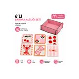 kids town WoodTown 6'lı Bardak Altlığı Seti – 3 mm Beyaz MDF UV Baskılı Dekoratif Bardak Altlığı, Pembe Ahşap Hediye Kutu pmb86