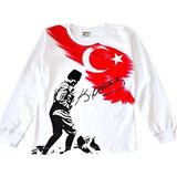 Kidsmadamiko Uzun Kollu Atatürk Kocatepe Baskılı Tişört - 7 - 8 Yaş - 001-Beyaz