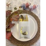 Kidspartim 12'li 40x40 cm Gold Yaldızlı Beyaz Arapça Ay Desenli Ramadan Mübarek Cepli Peçete