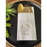 Kidspartim 12'li 40x40 cm Gold Yaldızlı Beyaz Bir Ömür El Ele Cepli Peçete
