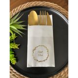 Kidspartim 12'li 40x40 cm Gold Yaldızlı Beyaz Çelenkli Afiyet Olsun Cepli Peçete