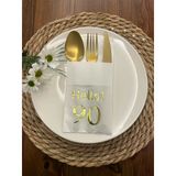 Kidspartim 12'li 40x40 cm Gold Yaldızlı Beyaz Cepli Hello Doksan Yaş Peçete