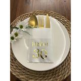 Kidspartim 12'li 40x40 cm Gold Yaldızlı Beyaz Cepli Hello Otuz Yaş Peçete