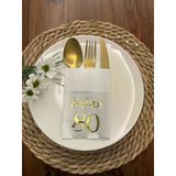 Kidspartim 12'li 40x40 cm Gold Yaldızlı Beyaz Cepli Hello Seksen Yaş Peçete