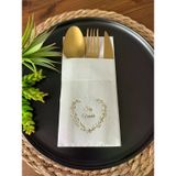 Kidspartim 12'li 40x40 cm Gold Yaldızlı Beyaz Söz Verdik Kalp Çelenk Cepli Peçete