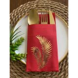 Kidspartim 12'li 40x40 cm Gold Yaldızlı Kırmızı Yaprak Cepli Peçete